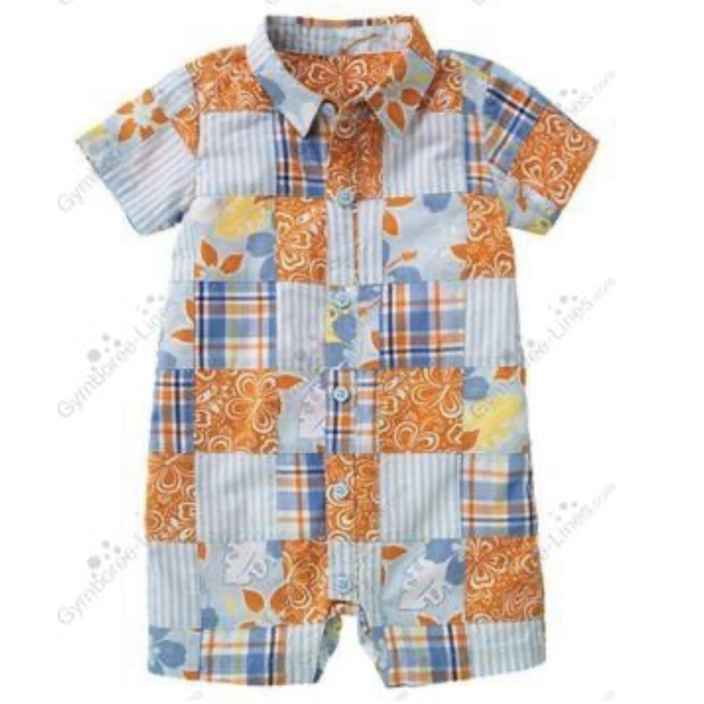 Gymboree Baby Boy One Piece Cotton Seashore Patchwork Shortie Size 0-3 Mos. NEW